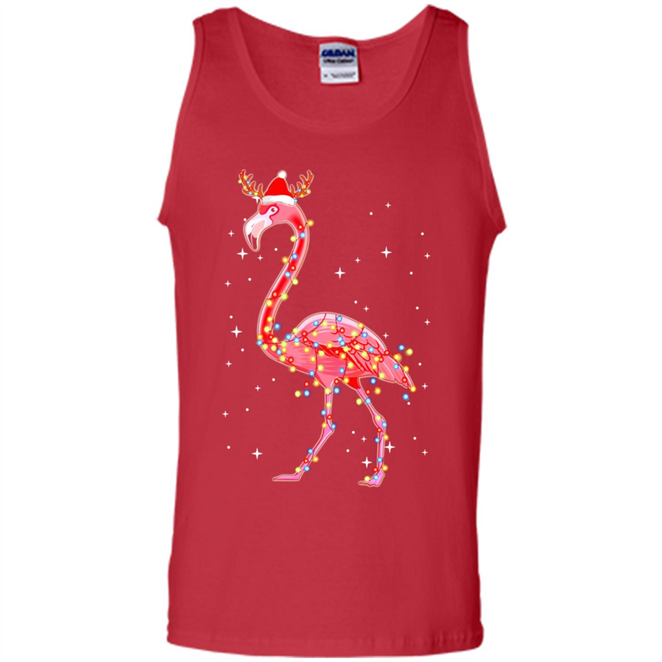 Christmas Lights Flamingo Wearing Santa Hat Funny Xmas - Tank Top