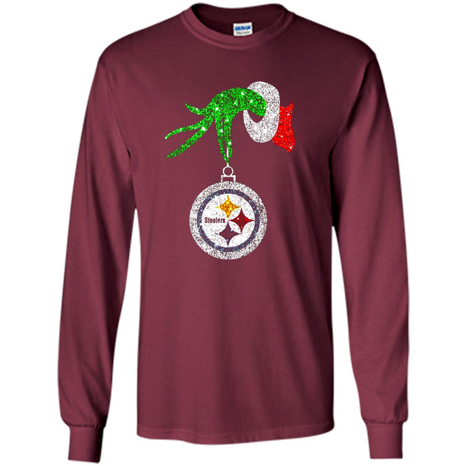 Fantastic Pittsburgh Steelers Glitter Grinch Monogram Ornament Christmas Gift - Long Sleeve T-Shirt