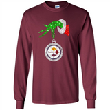Fantastic Pittsburgh Steelers Glitter Grinch Monogram Ornament Christmas Gift - Long Sleeve T-Shirt