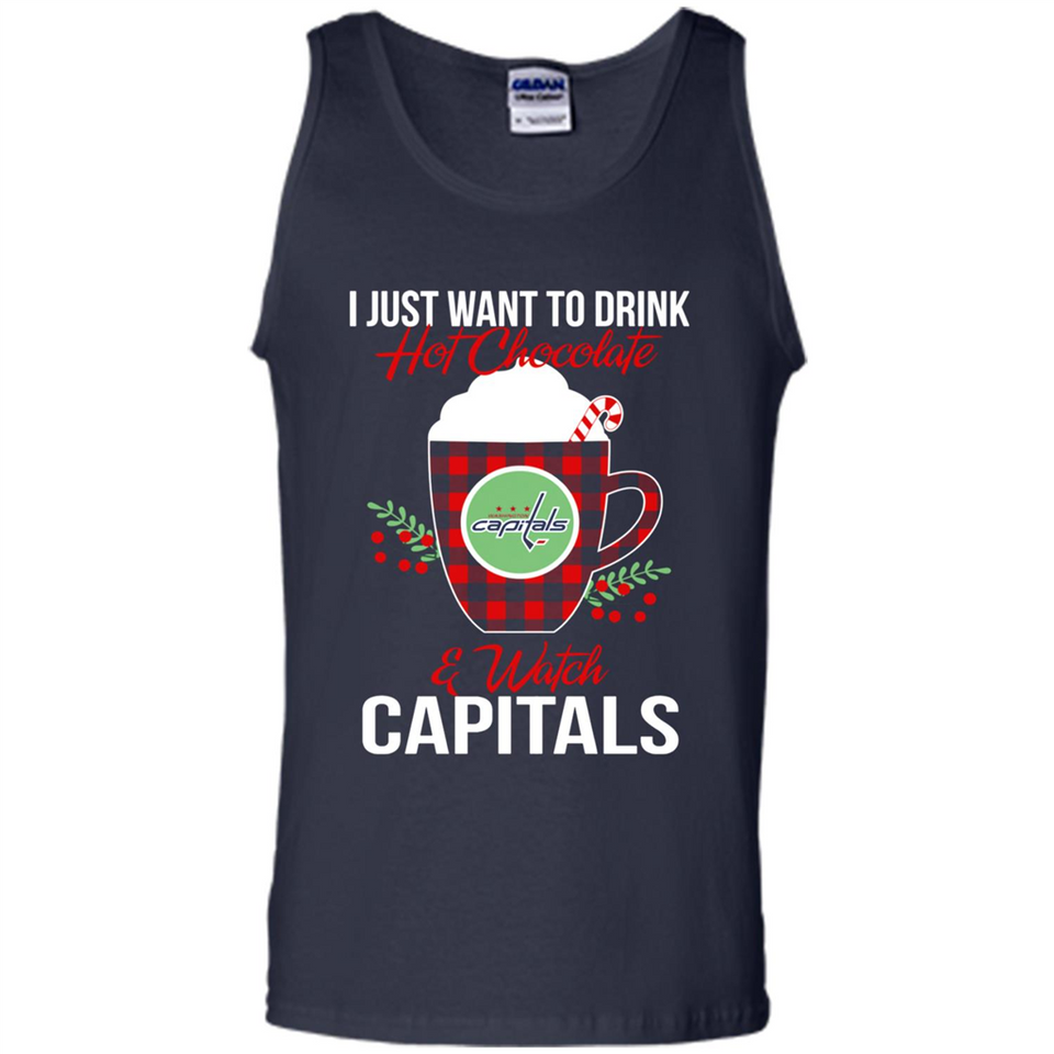 I Just Want To Drink Hot Chocolate & Watch Washington Capitals Ugly Christmas Sweater PINGPONG
