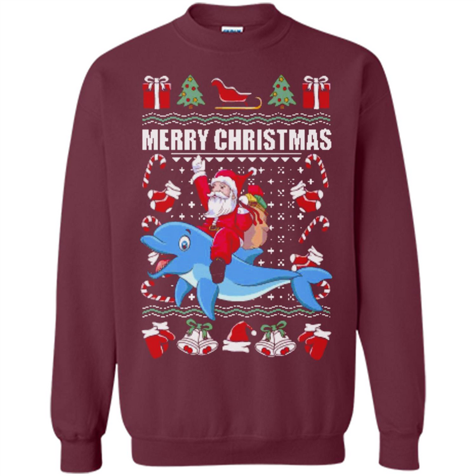 Ugly Christmas Santa Riding Dolphin - Sweatshirt