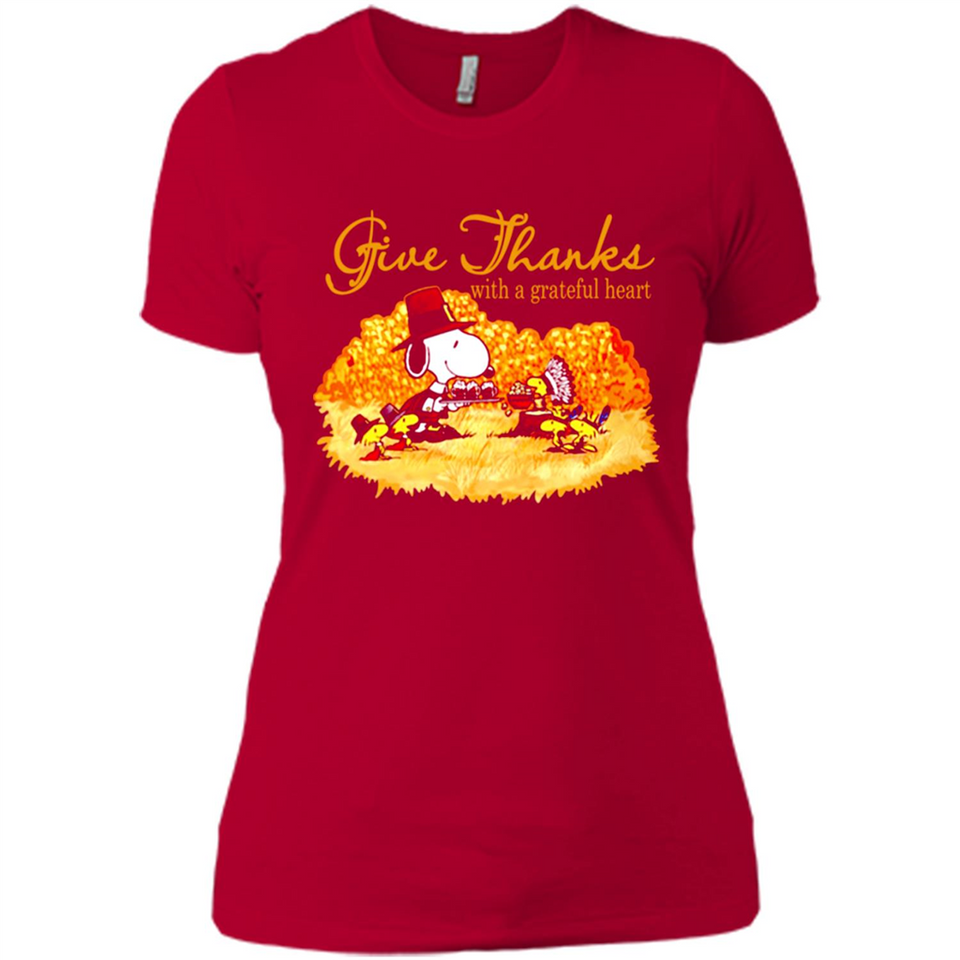 Snoopy Thanksgiving Give Thanks With A Grateful Heart - Ladies' Boyfriend T-Shirt