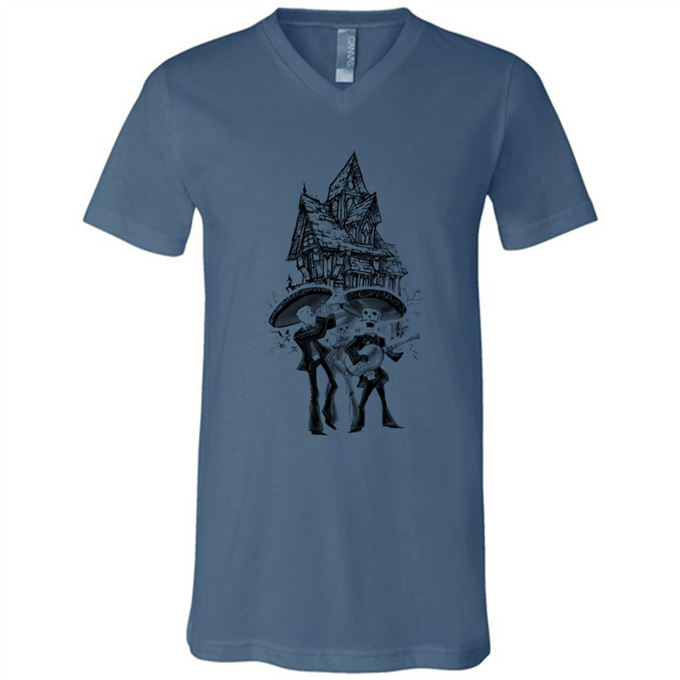Mariachi Skeleton Shirt Dia De Los Muertos Tequila - Canvas Unisex V-Neck