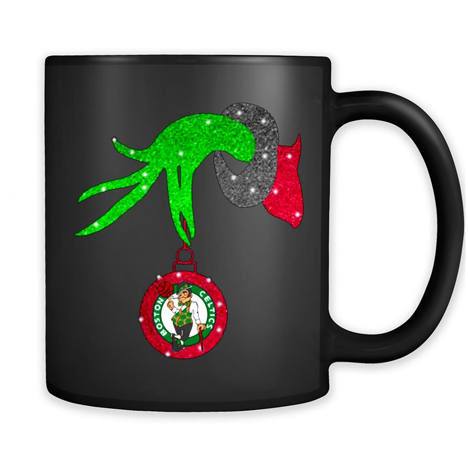 GRINCH HAND HOLDING BOSTON CELTICS NBA GLITTER CHRISTMAS PINGPONG