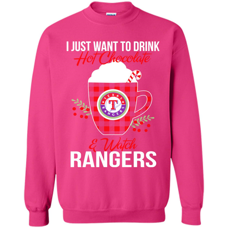 I Just Want To Drink Hot Chocolate & Watch Texas Rangers Ugly Christmas Sweater PINGPONG