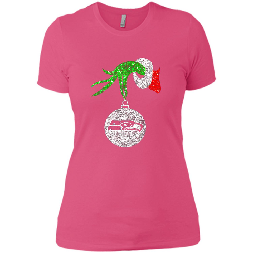 Funny Seattle Seahawks Glitter Grinch Monogram Ornament Christmas Gift - Ladies' Boyfriend T-Shirt