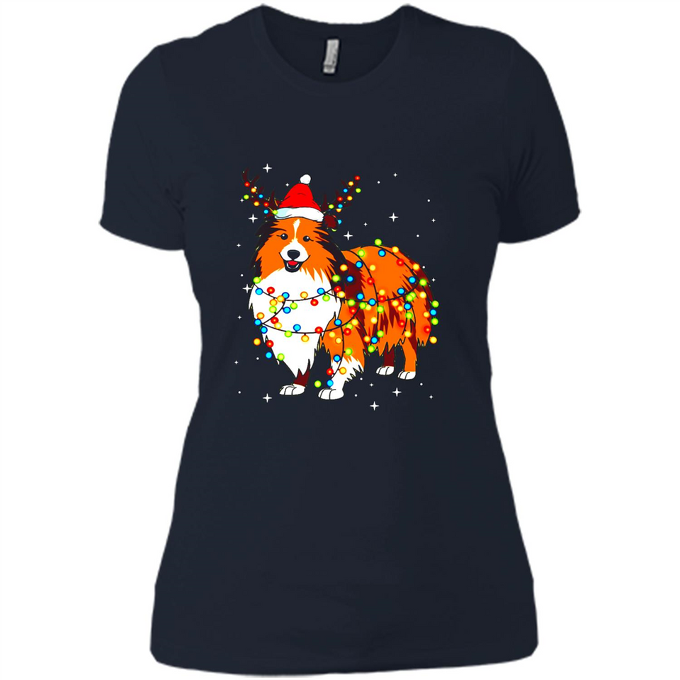 Christmas Lights Shetland Sheepdog Wearing Santa Hat Funny Xmas Mug - Ladies' Boyfriend T-Shirt
