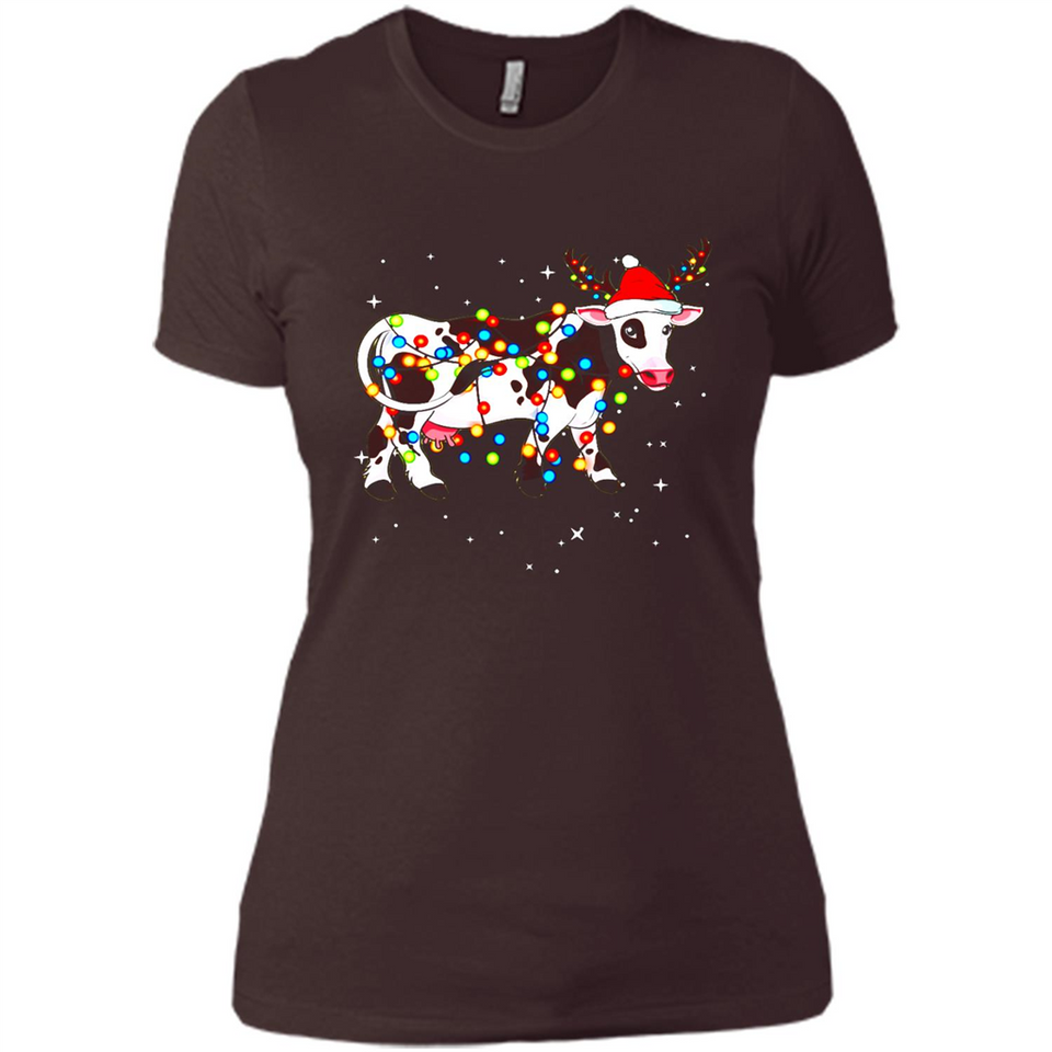 Christmas Lights Cow Wearing Santa Hat Funny Xmas Sweatshirt - Ladies' Boyfriend T-Shirt