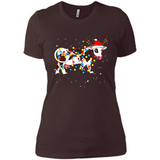 Christmas Lights Cow Wearing Santa Hat Funny Xmas Sweatshirt - Ladies' Boyfriend T-Shirt