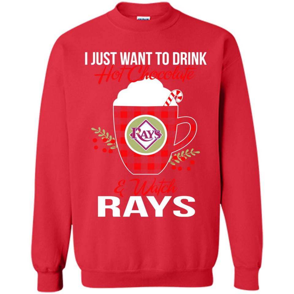 I Just Want To Drink Hot Chocolate & Watch Tampa Bay Rays Ugly Christmas Sweater PINGPONG