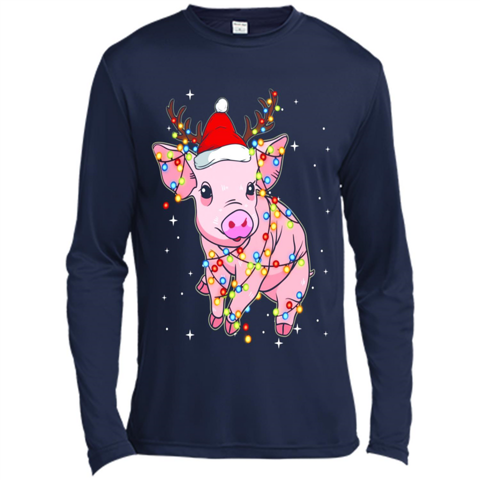 Christmas Lights Pig Wearing Santa Hat Funny Xmas - Canvas Long Sleeve T-Shirt