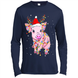 Christmas Lights Pig Wearing Santa Hat Funny Xmas - Canvas Long Sleeve T-Shirt