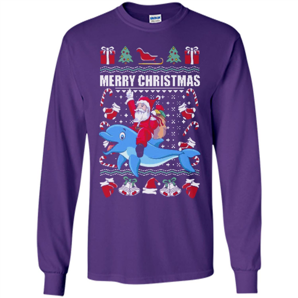 Ugly Christmas Santa Riding Dolphin - Long Sleeve T-Shirt