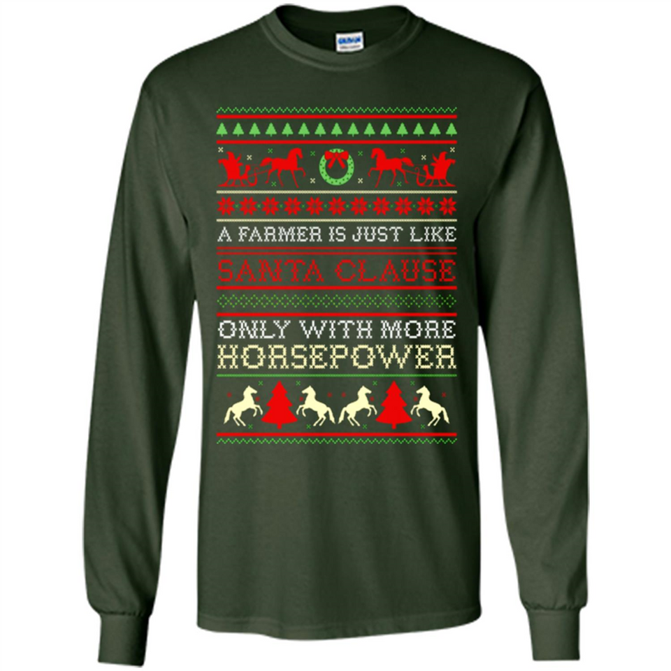 Funny Farmers Gift Ugly Santa Claus Horsepower - Long Sleeve T-Shirt