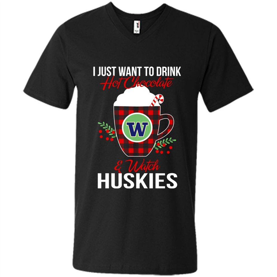I Just Want To Drink Hot Chocolate & Watch Washington Huskies Ugly Christmas Sweater PINGPONG