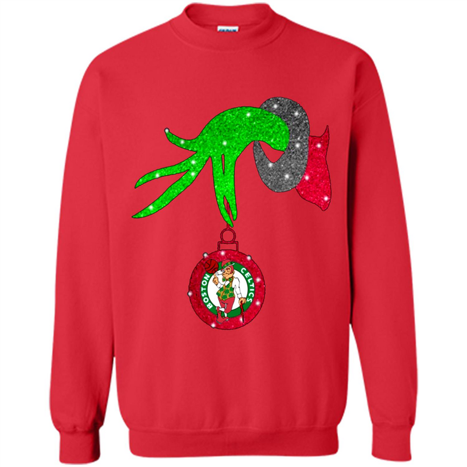 GRINCH HAND HOLDING BOSTON CELTICS NBA GLITTER CHRISTMAS PINGPONG