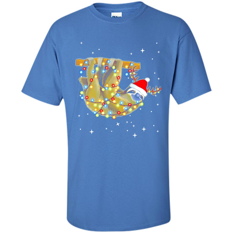 Christmas Lights Sloth Wearing Santa Hat Funny Xmas - Shirt