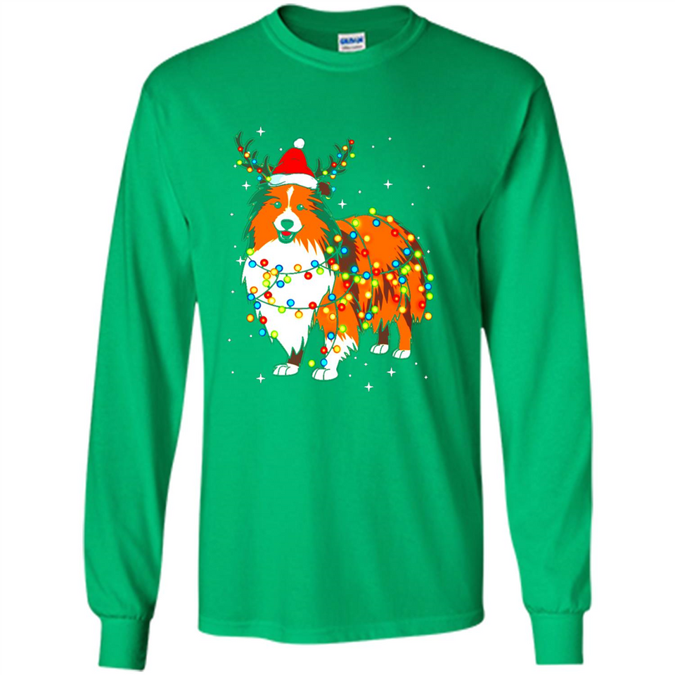 Christmas Lights Shetland Sheepdog Wearing Santa Hat Funny Xmas Mug - Long Sleeve T-Shirt