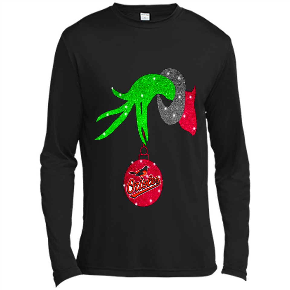 GRINCH HAND HOLDING BALTIMORE ORIOLES GLITTER CHRISTMAS PINGPONG
