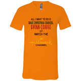 All I Want To Do Is Bake Christmas Cookies Drink Coffee And Watch The Hallmark Channel - Canvas Unisex V-Neck