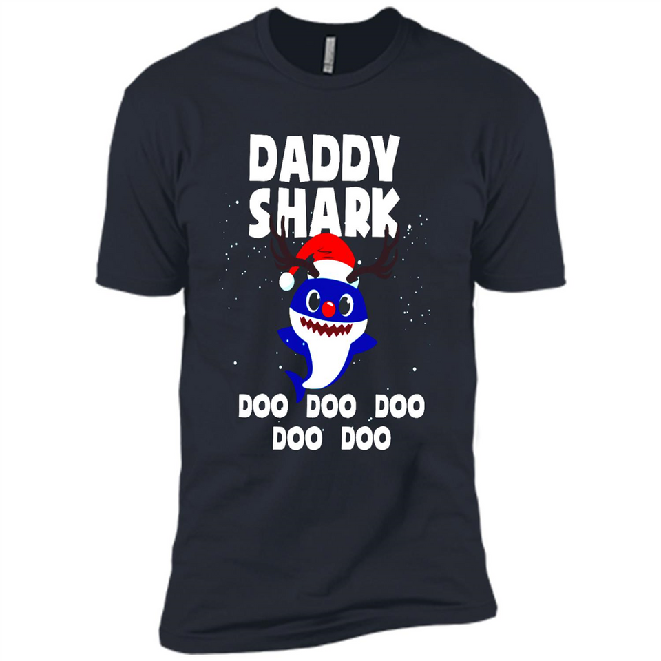 Daddy Shark Costume Reindeer Funny Christmas T-Shirt - Premium Short Sleeve T-Shirt