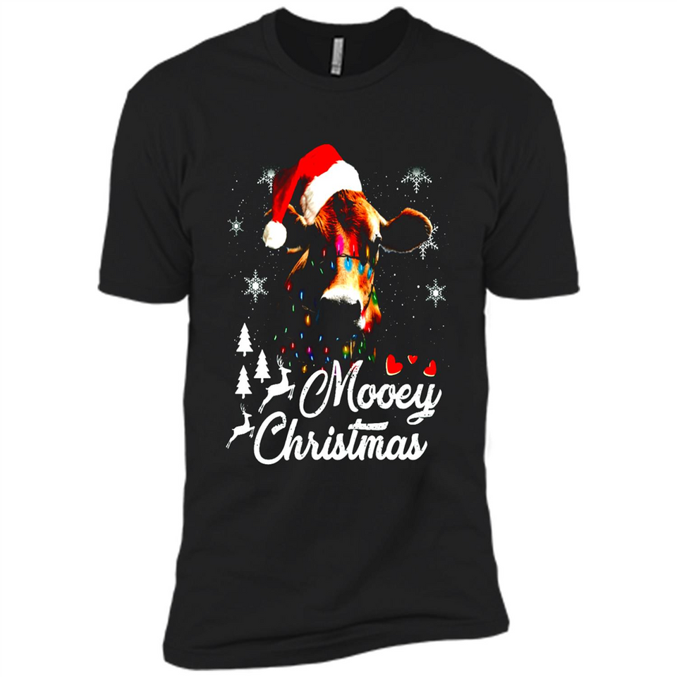 Mooey Christmas Cow Santa Christmas Lover Lights Sweatshirt - Premium Short Sleeve T-Shirt