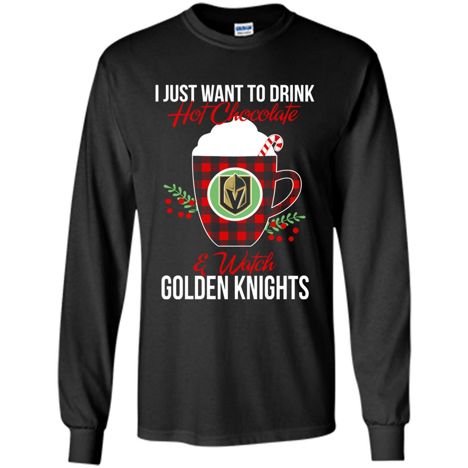 I Just Want To Drink Hot Chocolate & Watch Vegas Golden Knights Ugly Christmas Sweater PINGPONG