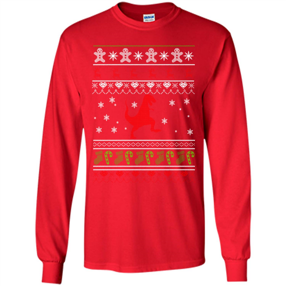 Dinosaur and Santa Ugly Christmas Sweater - Long Sleeve T-Shirt