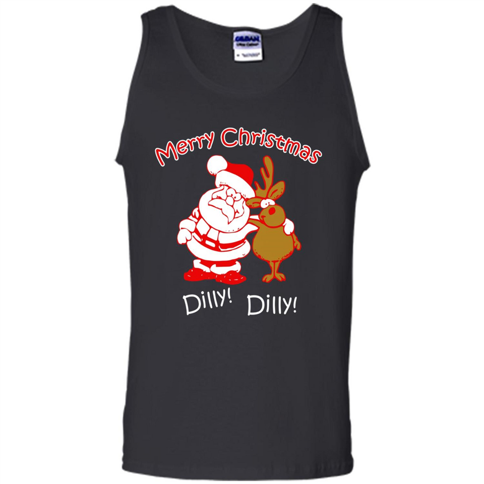 Christmas T-Shirt Santa And Reindeer Dilly Dilly - Tank Top
