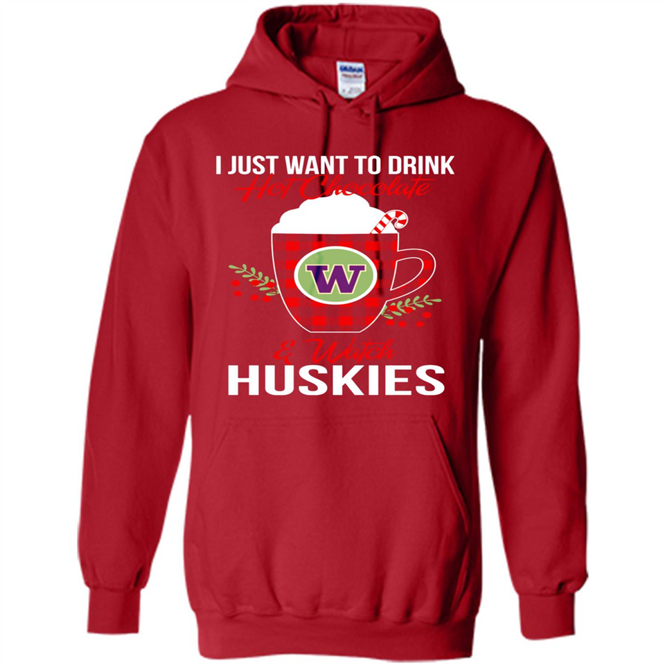 I Just Want To Drink Hot Chocolate & Watch Washington Huskies Ugly Christmas Sweater PINGPONG