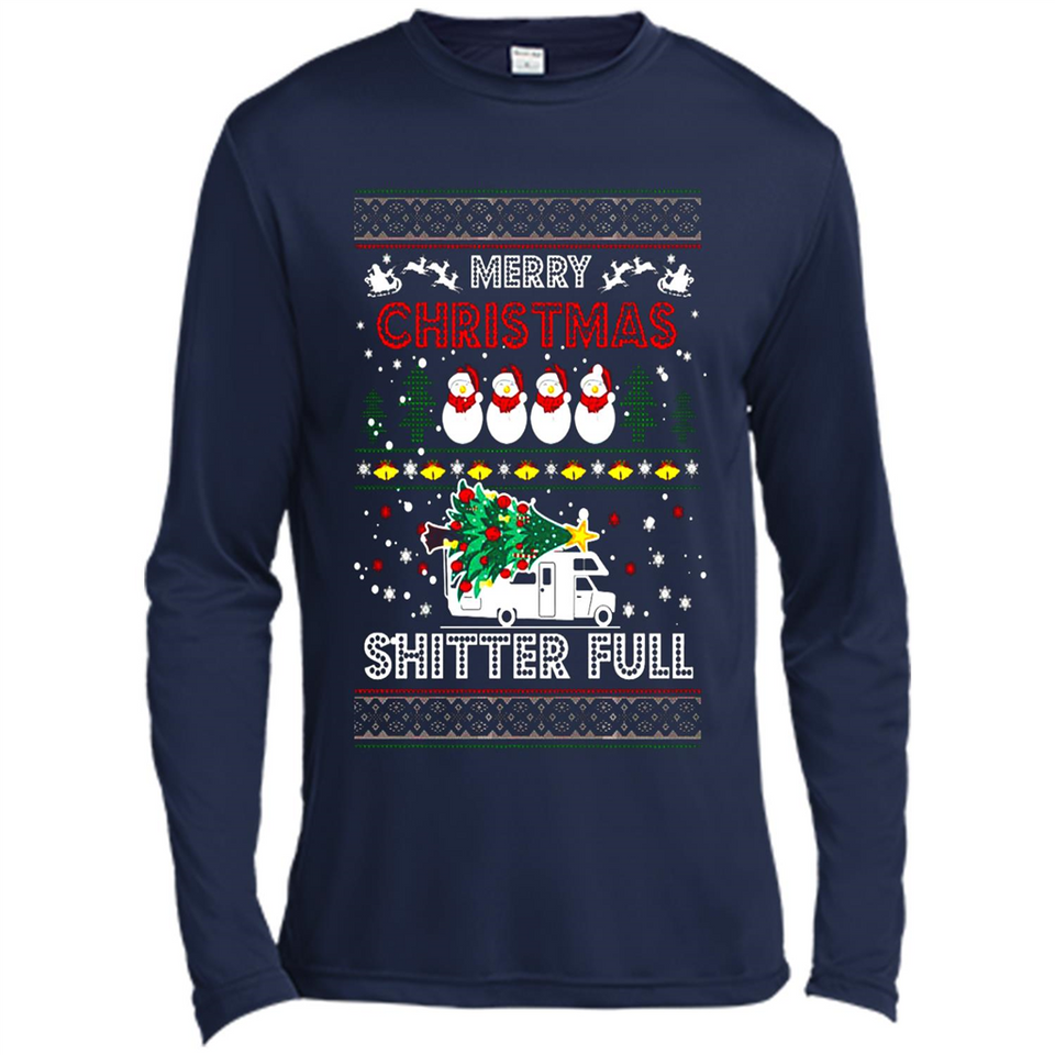Merry Christmas Shitter Full Christmas Tree Snowman Sweater PINGPONG - Canvas Long Sleeve T-Shirt