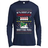 Merry Christmas Shitter Full Christmas Tree Snowman Sweater PINGPONG - Canvas Long Sleeve T-Shirt