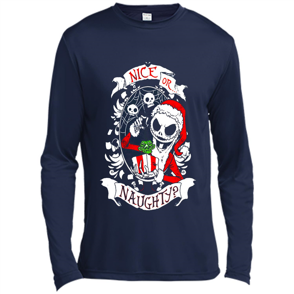 Christmas Shirt, Santa Nice Or Naughty Xmas - Canvas Long Sleeve T-Shirt