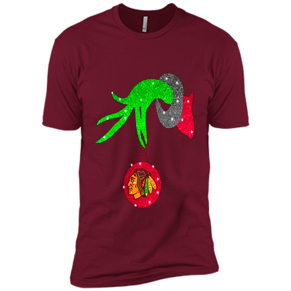 GRINCH HAND HOLDING CHICAGO BLACKHAWKS GLITTER CHRISTMAS PINGPONG
