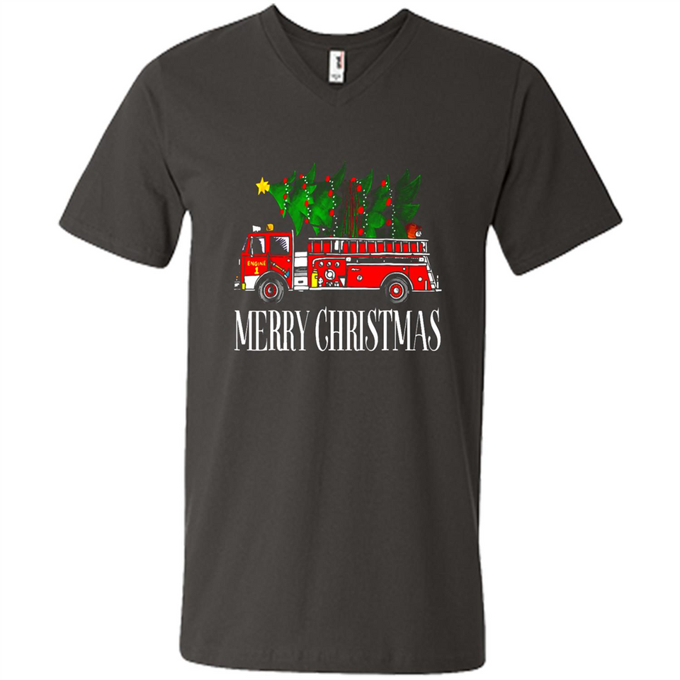 Firetruck Santa Sleigh Merry Christmas Firefighter - Men's V-Neck
