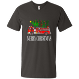 Firetruck Santa Sleigh Merry Christmas Firefighter - Men's V-Neck