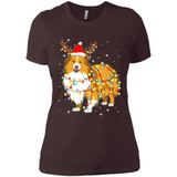 Christmas Lights Shetland Sheepdog Wearing Santa Hat Funny Xmas - Ladies' Boyfriend T-Shirt