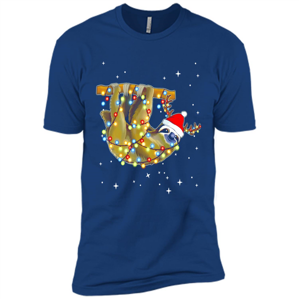 Christmas Lights Sloth Wearing Santa Hat Funny Xmas - Premium Short Sleeve T-Shirt