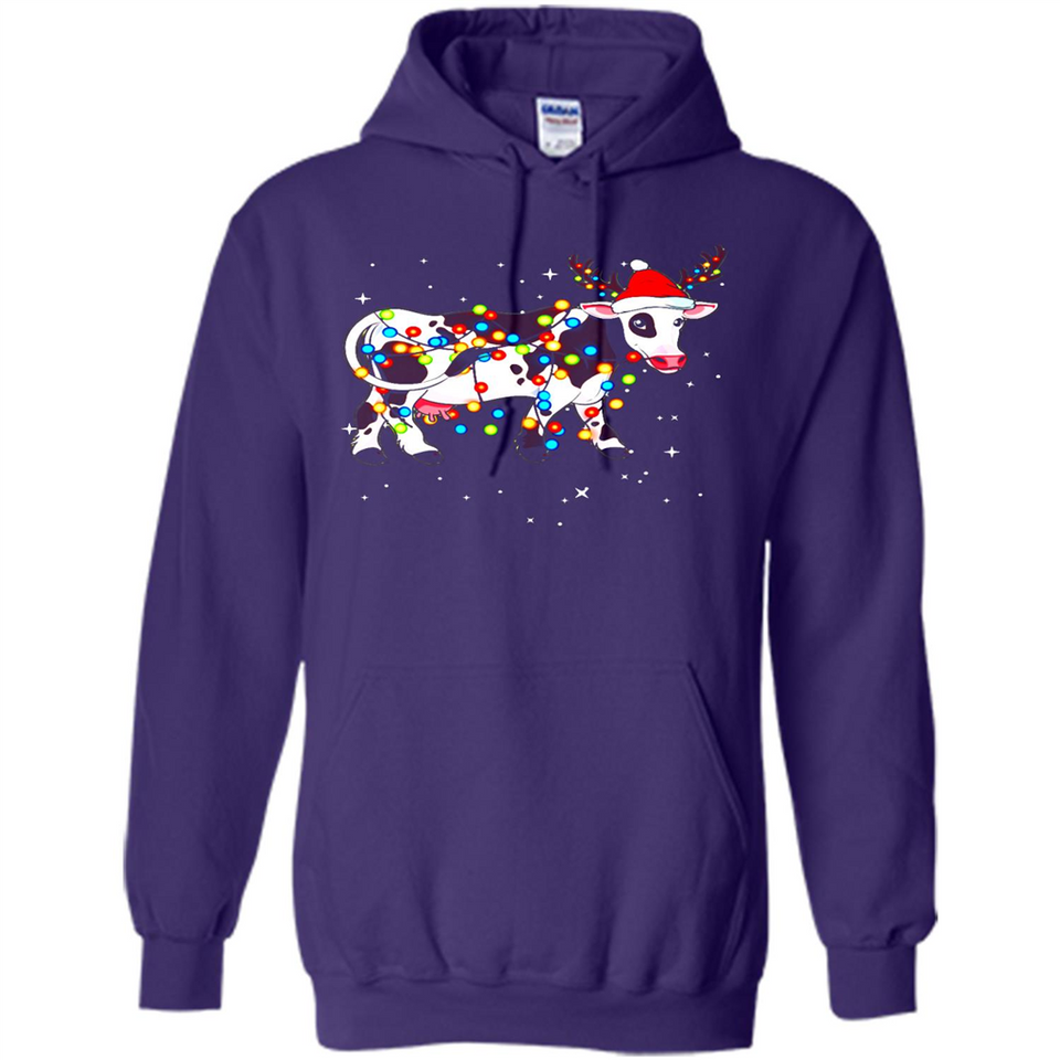 Christmas Lights Cow Wearing Santa Hat Funny Xmas Sweatshirt - Hoodie