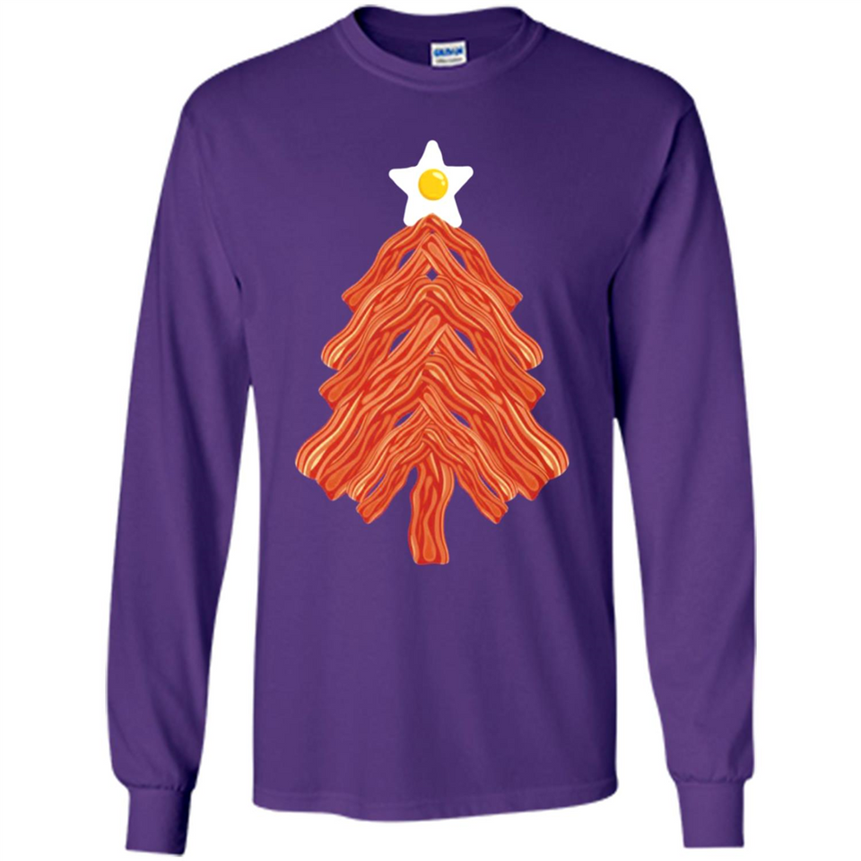 Bacon & Eggs Over Easy Fried Food Breakfast Xmas Tree Foodie - Long Sleeve T-Shirt