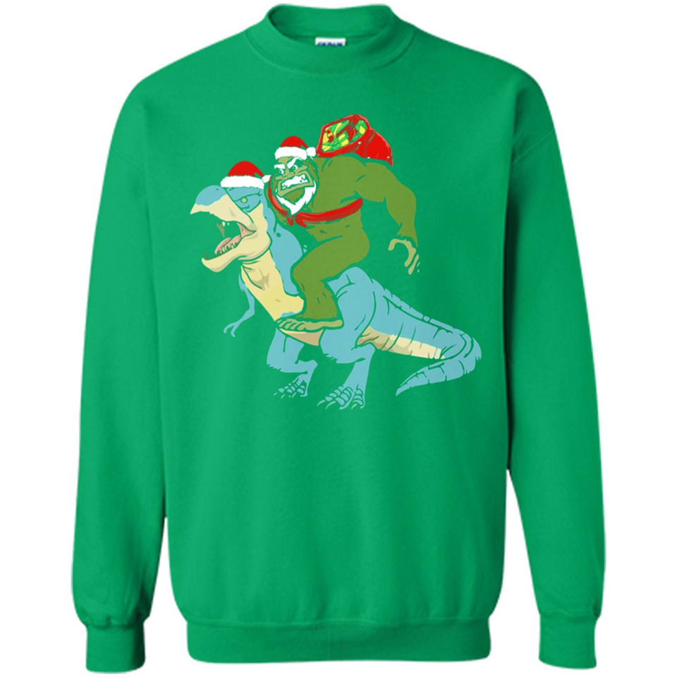 Bigfoot Riding Dinosaurus T-Shirt Funny Bigfoot Santa - Sweatshirt