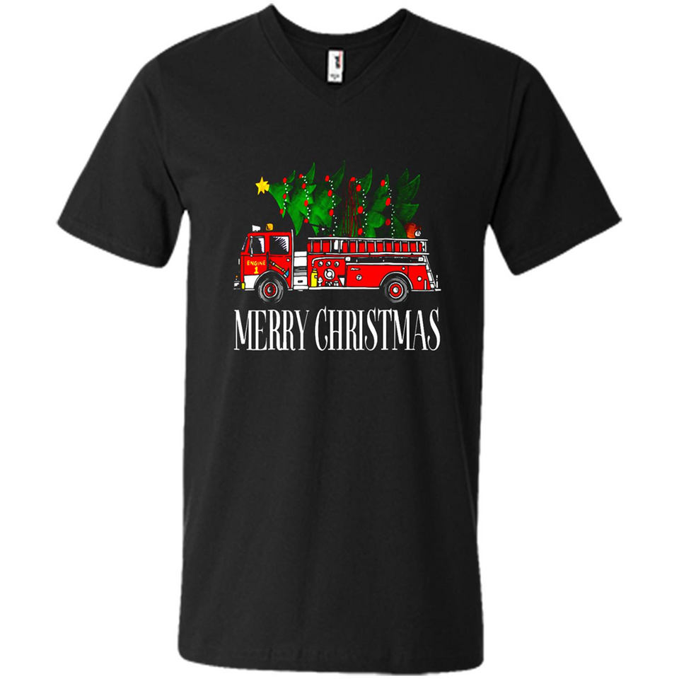 Firetruck Santa Sleigh Merry Christmas Firefighter - Men's V-Neck