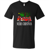 Firetruck Santa Sleigh Merry Christmas Firefighter - Men's V-Neck