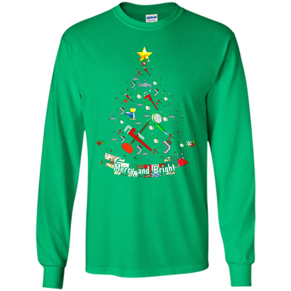 Merry And Bright Plumber Christmas Tree Shirt PINGPONG - Long Sleeve T-Shirt