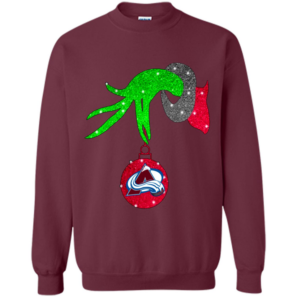 GRINCH HAND HOLDING COLORADO AVALANCHE GLITTER CHRISTMAS PINGPONG