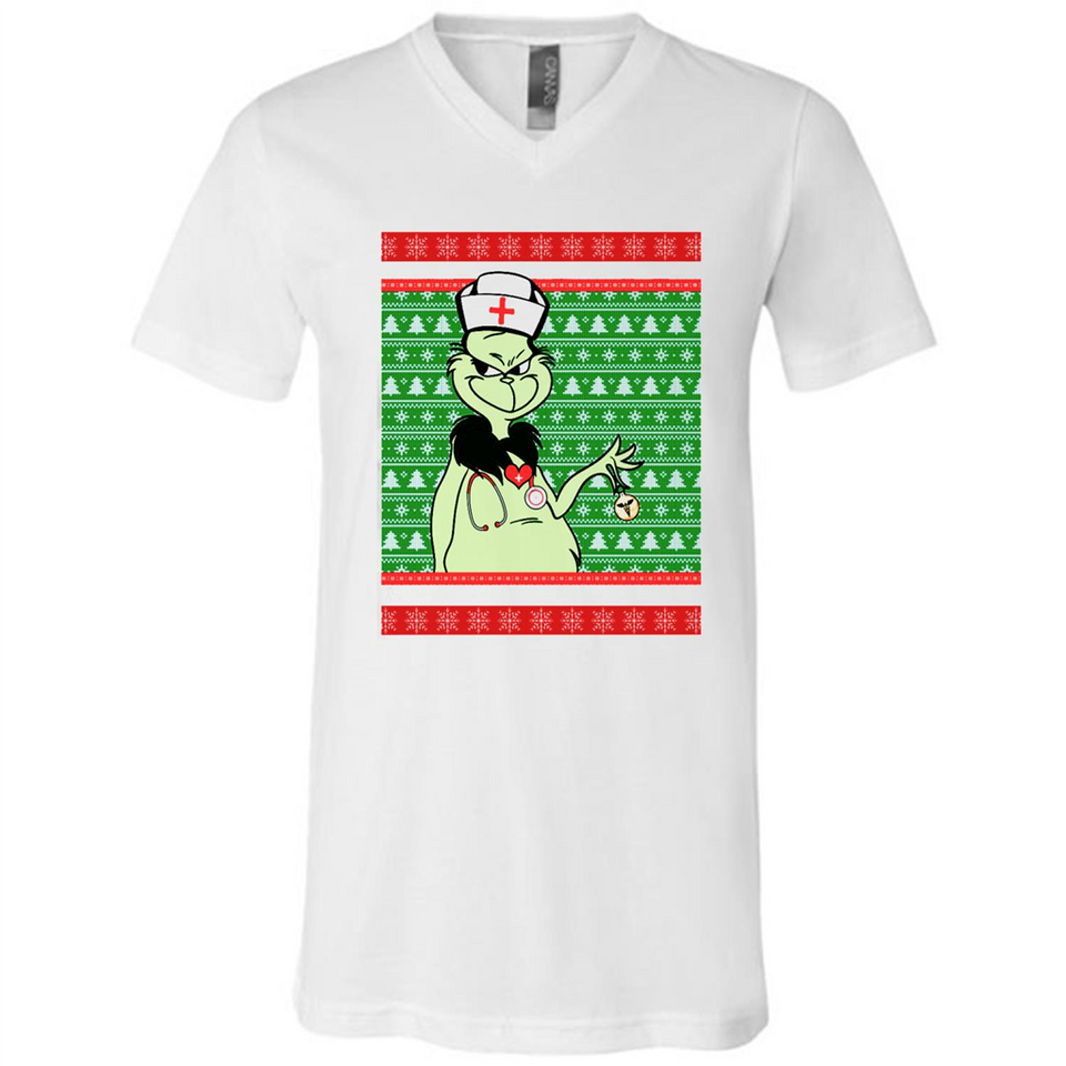 Grinch Nurse Ugly Christmas Sporty T-Shirt PINGPONG - Canvas Unisex V-Neck