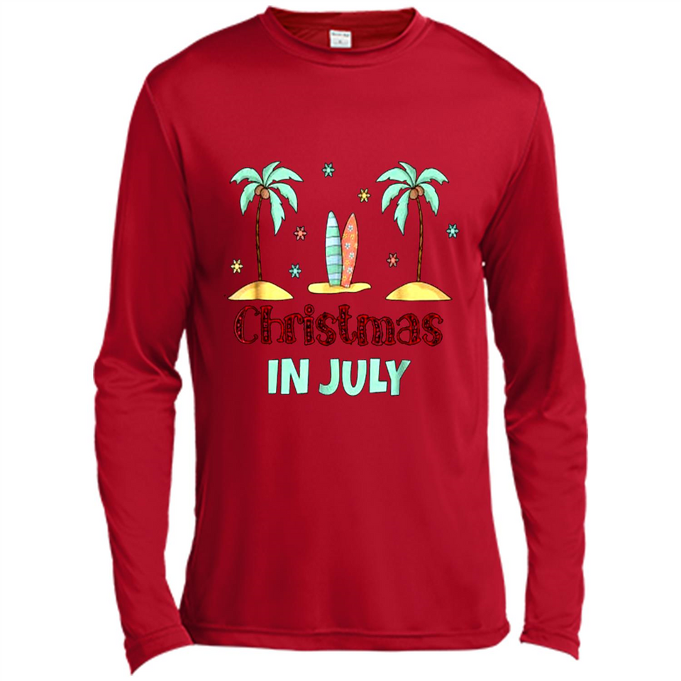 Christmas In July Shirt Surfing Palm Trees Surfboard - Canvas Long Sleeve T-Shirt