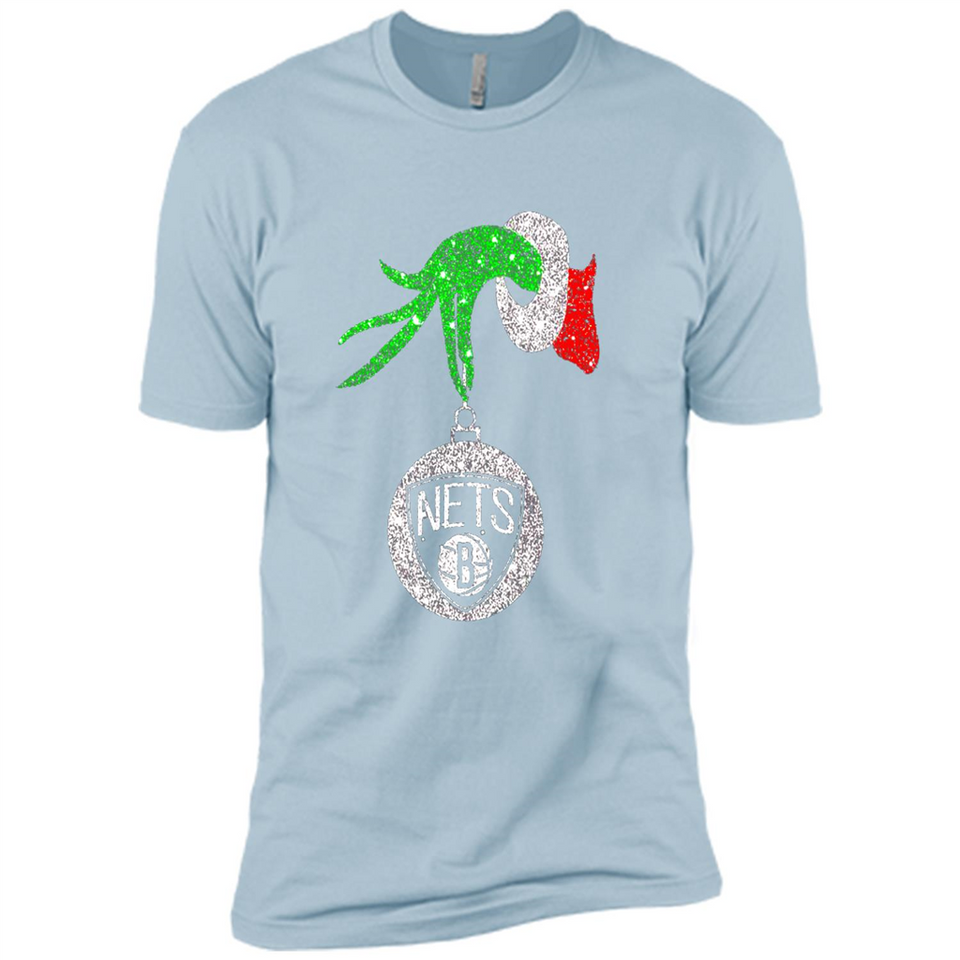 Fantastic Brooklyn Nets Glitter Grinch Monogram Ornament Christmas Gift - Premium Short Sleeve T-Shirt