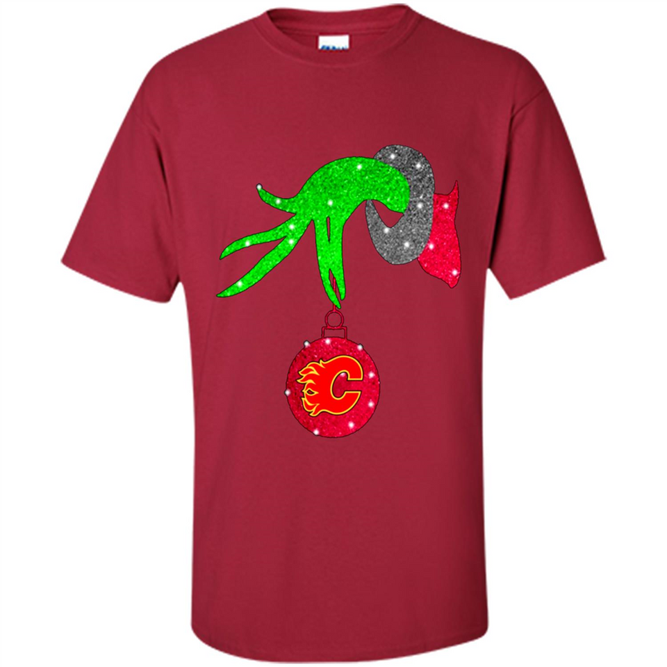 GRINCH HAND HOLDING CALGARY FLAMES GLITTER CHRISTMAS PINGPONG