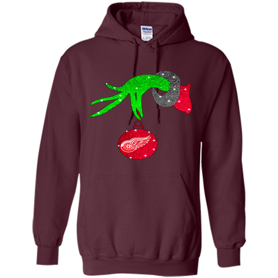 GRINCH HAND HOLDING DETROIT RED WINGS GLITTER CHRISTMAS PINGPONG
